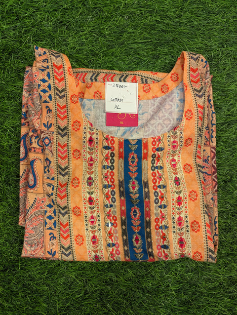 Muslin Printed Kurti | Yellowish Orange Print (109)