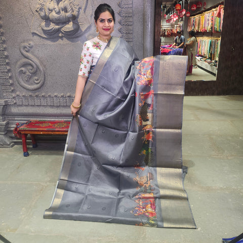 Steel grey digital printed kota saree