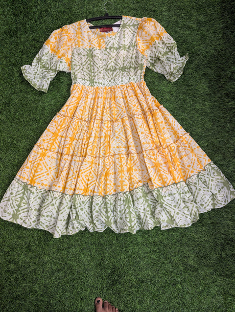 Cotton Printed Kurthi | Yellow Green (10)