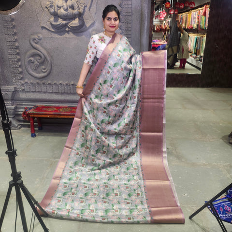 Light grey digital printed kota saree