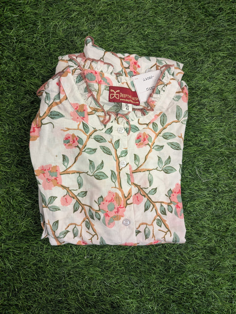 Cotton Printed Kurthi | White Floral Leaves Print (11)