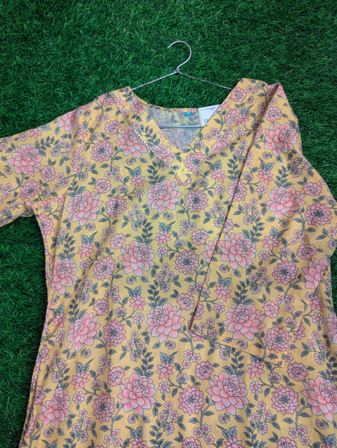 Organic Cotton Printed Kurti | Yellow Floral Print (12)