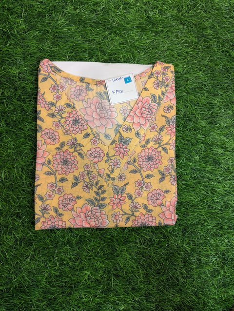 Organic Cotton Printed Kurti | Yellow Floral Print (12)