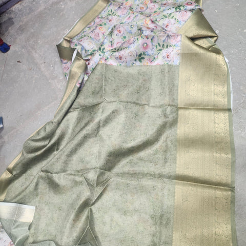 Bright grey digital printed kota saree