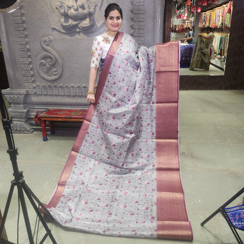 Coco grey digital printed kota saree