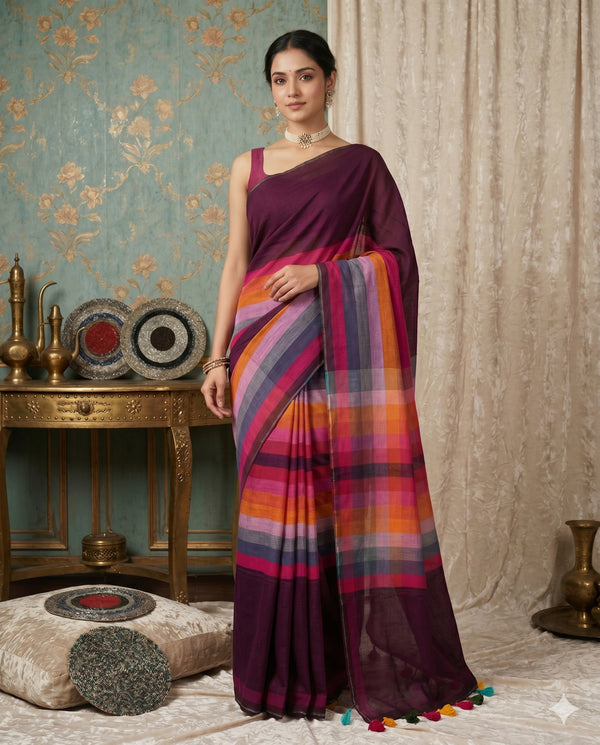 MUL COTTON DARK PURPLE SAREE