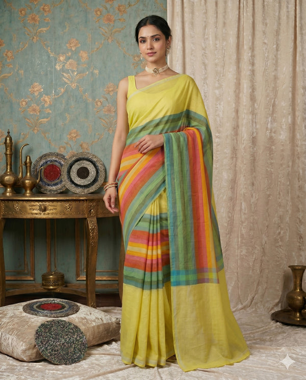 MUL COTTON YELLOW SAREE