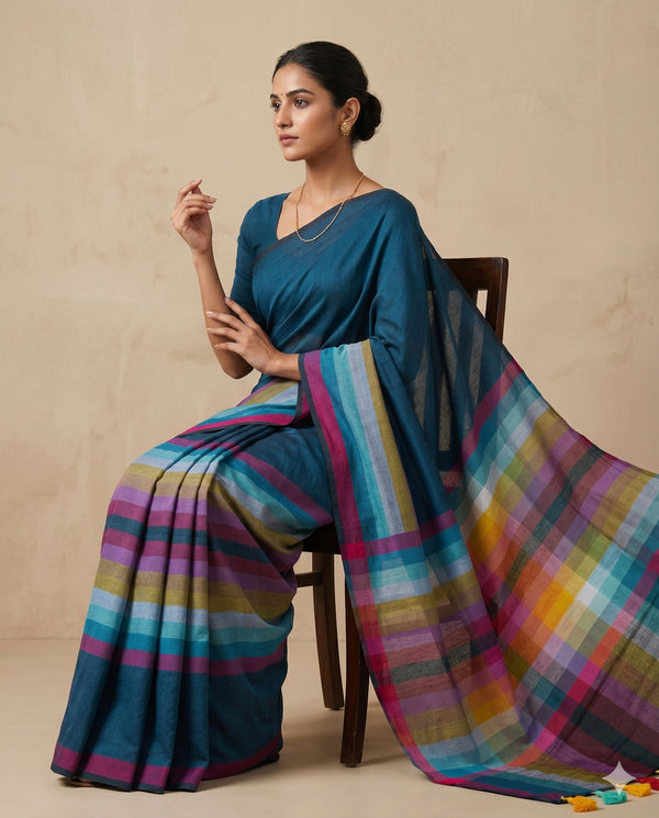 MUL COTTON BLUE SAREE