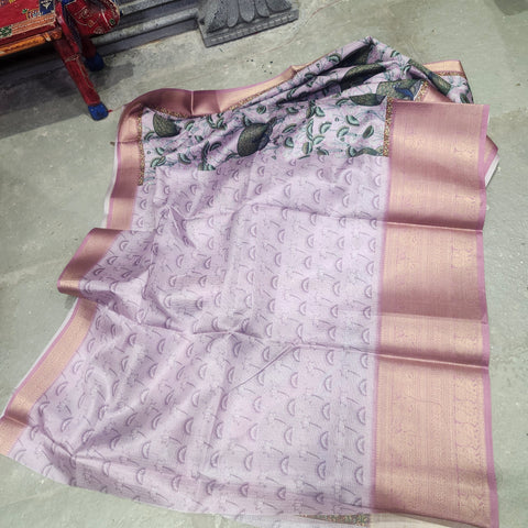 Coin grey digital printed kota saree