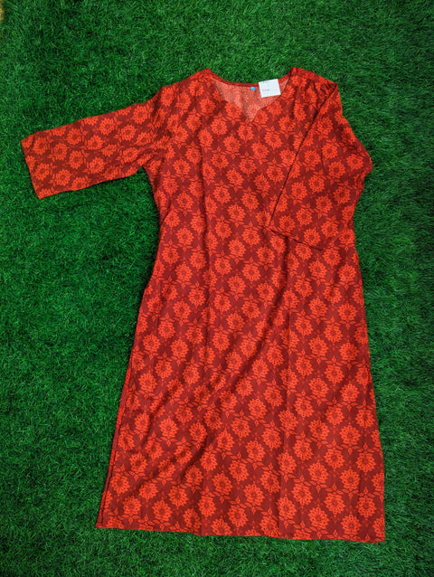 Organic Cotton Printed Kurti  | Red Floral Print (16)