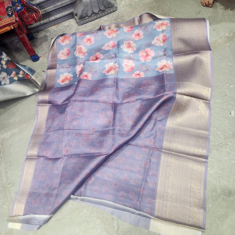 Stone grey digital printed kota saree