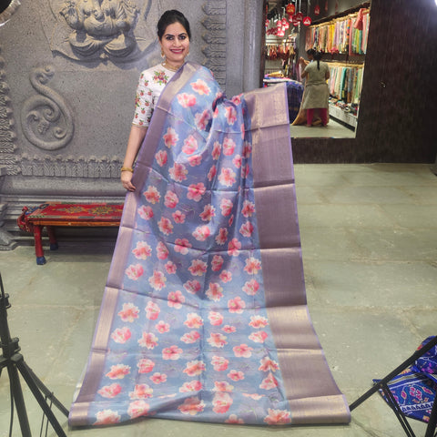 Stone grey digital printed kota saree