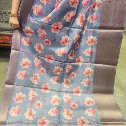 Stone grey digital printed kota saree