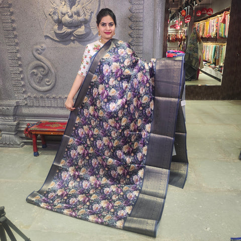 Navy blue digital printed kota saree