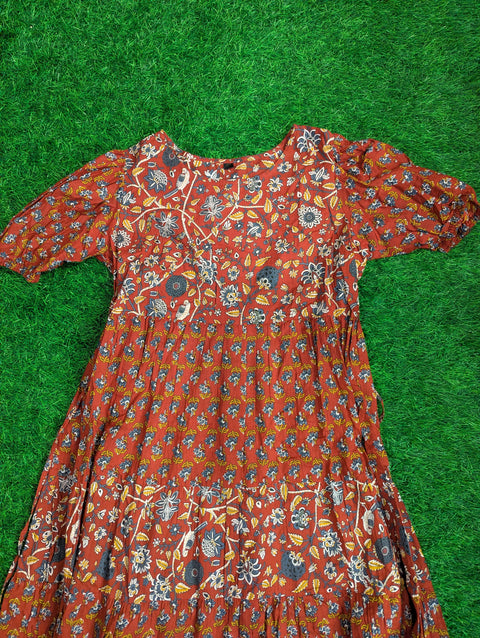 Cotton Printed Kurthi | Brick Red (1)