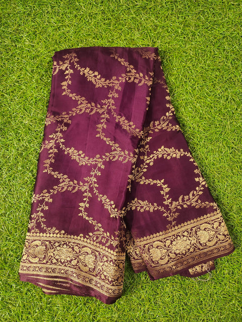 Pure Banaras Satin dark violet Color