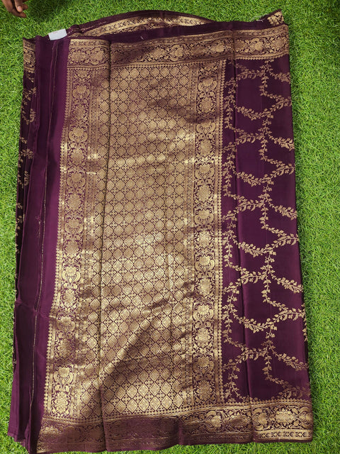 Pure Banaras Satin dark violet Color