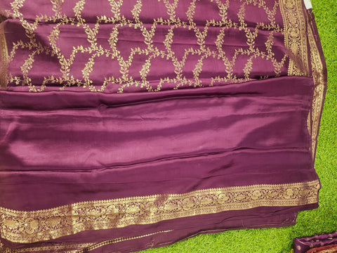 Pure Banaras Satin dark violet Color