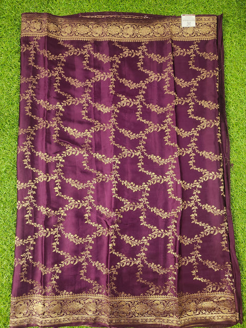 Pure Banaras Satin dark violet Color