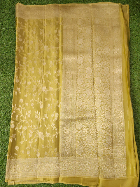 Pure Banaras Satin Olive Green   Colour