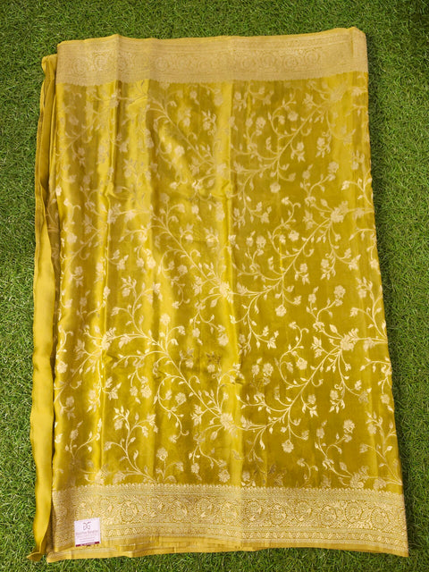 Pure Banaras Satin Olive Green   Colour