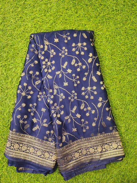 Pure Banaras Satin Dark Blue  Colour