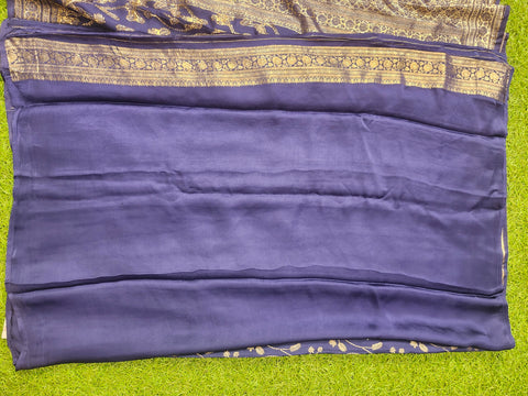 Pure Banaras Satin Dark Blue  Colour