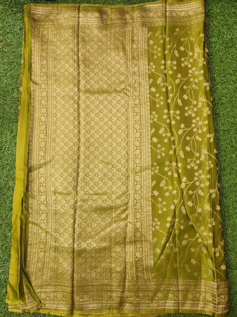 Pure Banaras Satin Olive Green Colour