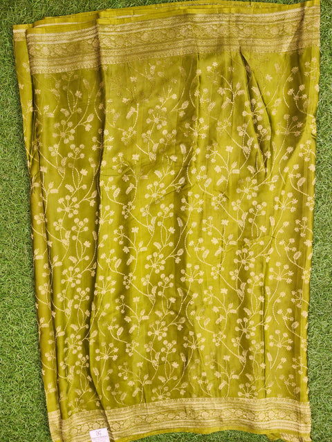 Pure Banaras Satin Olive Green Colour