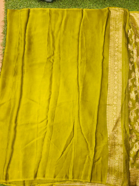 Pure Banaras Satin Olive Green   Colour