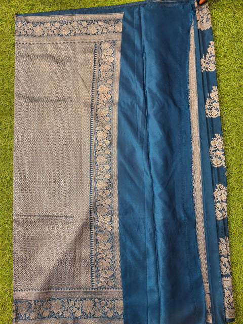 Pure Banaras Satin  peacock blue Color