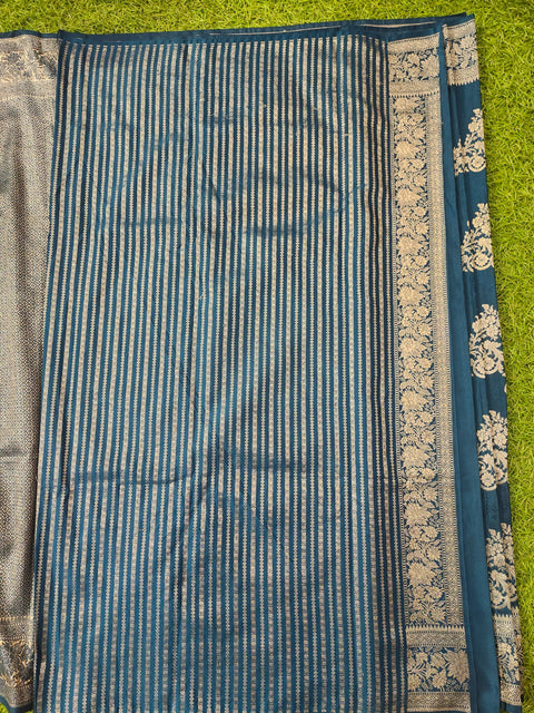 Pure Banaras Satin Peacock Blue Colour