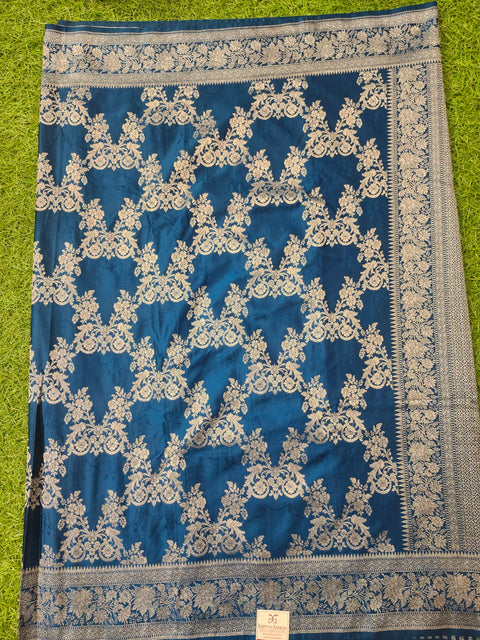 Pure Banaras Satin Peacock Blue Colour