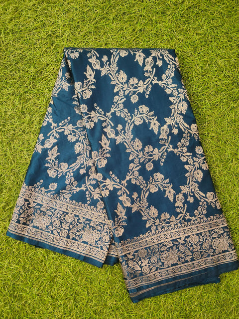 Pure Banaras Satin  peacock blue Color