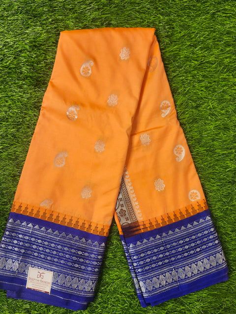 Saree – yellow and Blue Color Semi Gadwal