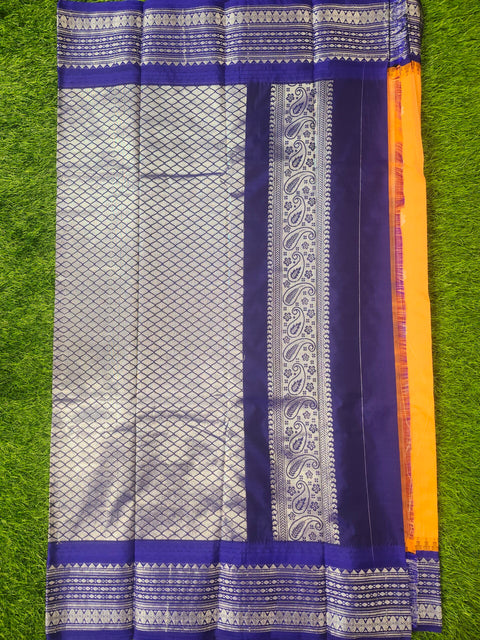 Saree – yellow and Blue Color Semi Gadwal