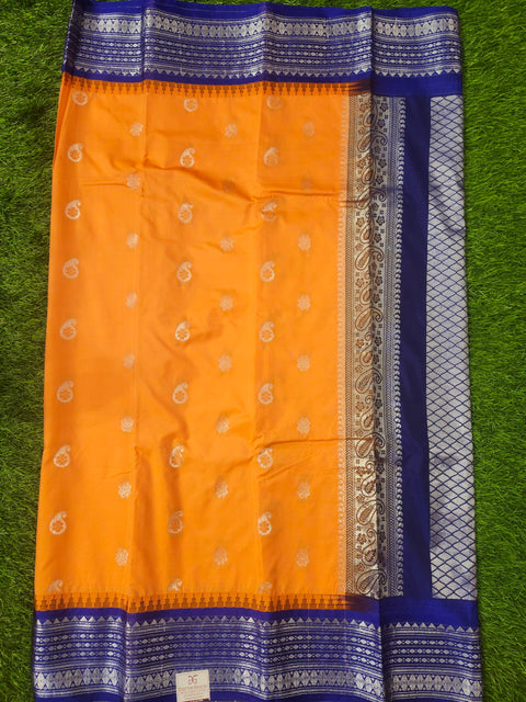 Saree – yellow and Blue Color Semi Gadwal