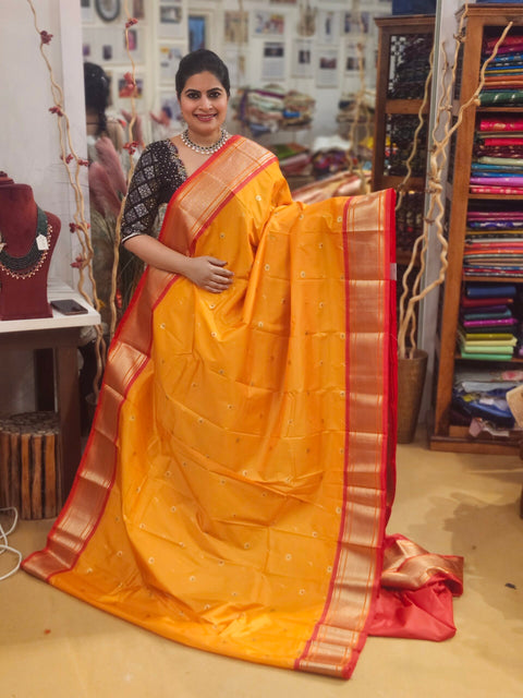 Saree – Red and Yellow  Color Semi Gadwal