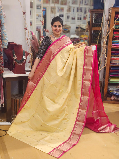 Saree – Pink and Cream  Color Semi Gadwal