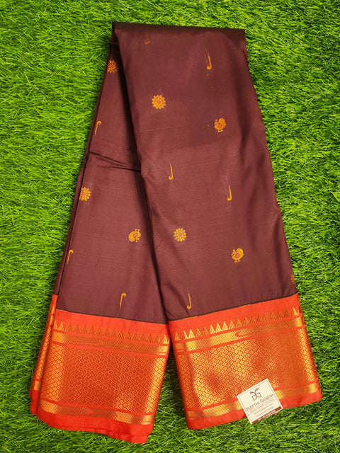 Saree – Red and Brown color  Semi Gadwal