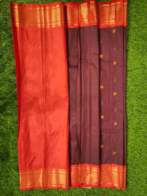 Saree – Red and Brown color  Semi Gadwal