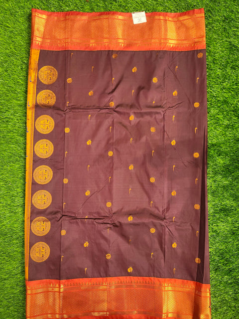 Saree – Red and Brown color  Semi Gadwal