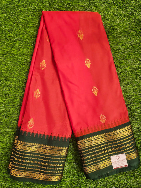 Saree – Red and Green  Semi Gadwal