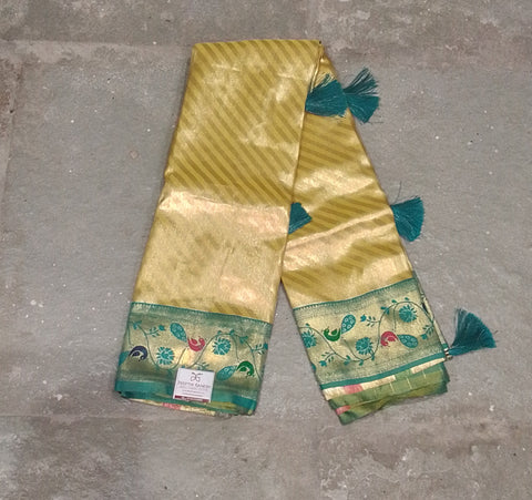 Fancy paithani pastel yellow saree