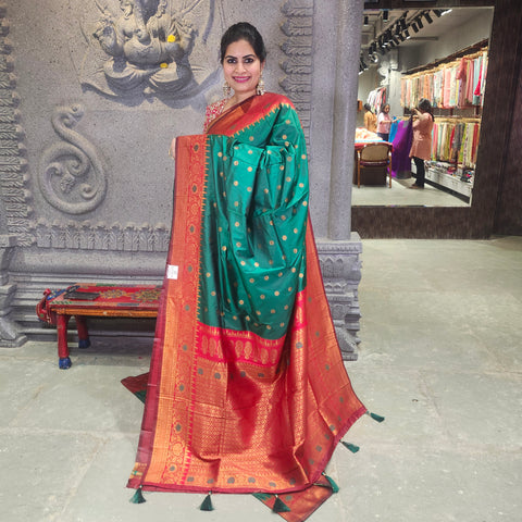 Fancy banaras shamrock green saree