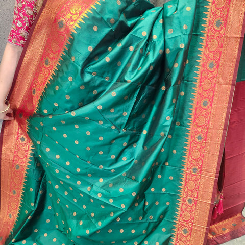 Fancy banaras shamrock green saree