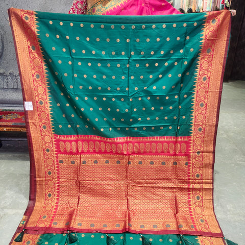 Fancy banaras shamrock green saree