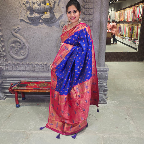 Fancy banaras cobalt blue saree