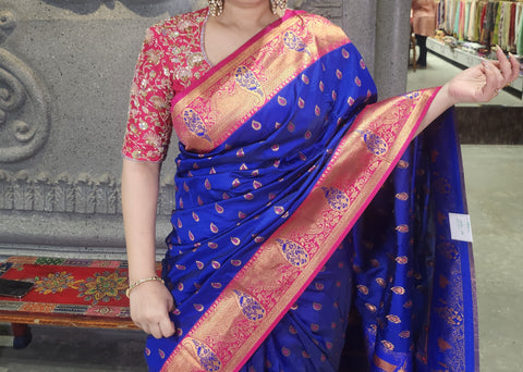 Fancy banaras cobalt blue saree