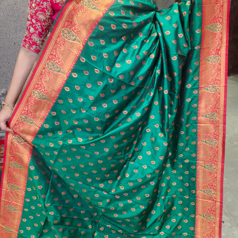 Fancy banaras basil green saree